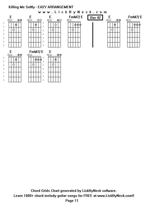 Chord Grids Chart of chord melody fingerstyle guitar song-Killing Me Softly - EASY ARRANGEMENT,generated by LickByNeck software.